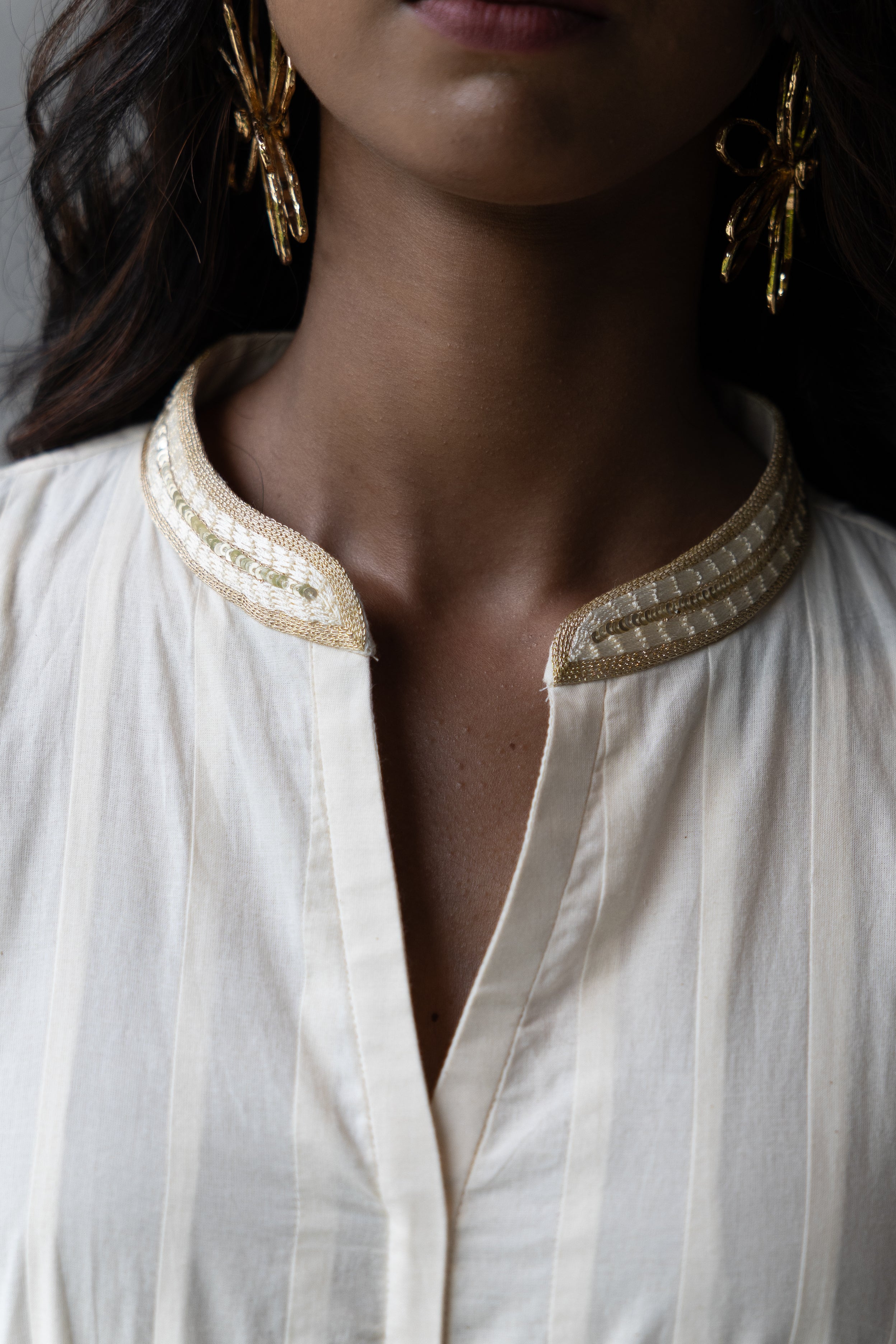 Panelled Dress with Embroidered Belt